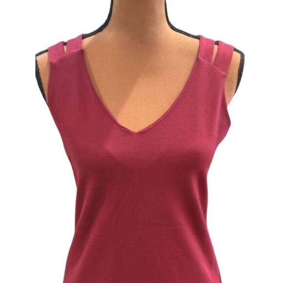 Loveappella Strappy Layering Tank with Criss-Cross Back in Burgundy – Medium - Picture 2 of 8